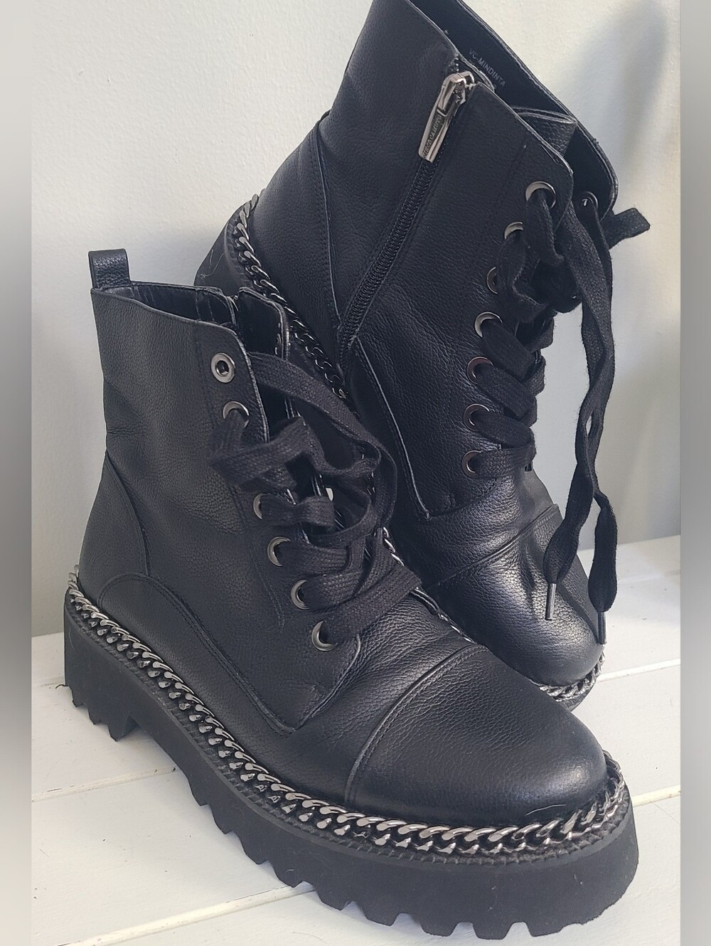 Vince Camuto Chain Trim Combat Boots Women's 7.5
